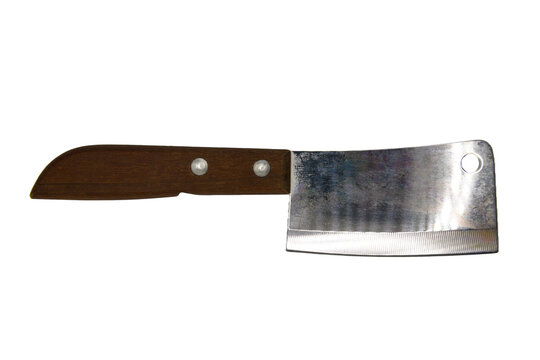 Meat cleaver knife with wooden handle on gray background
