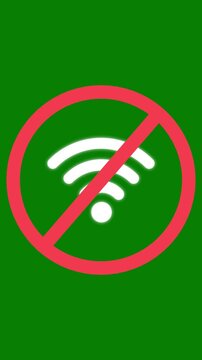 No wi-fi symbol animation on green screen background, for connectivity issues, wifi internet connection