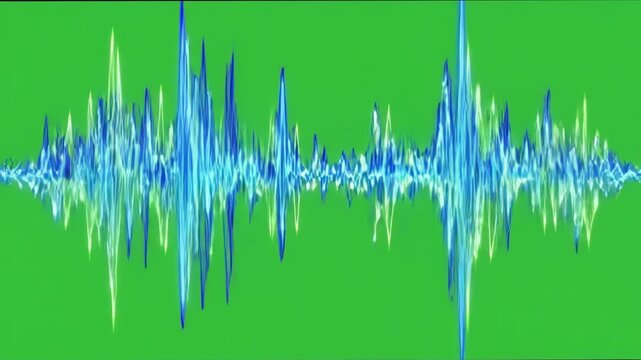 Animated Blue Audio Spectrum Equalizer on Green Screen.