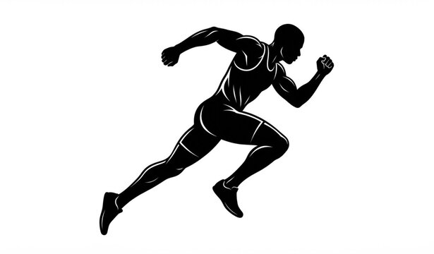 Dynamic Running Man Black Silhouette Sports Vector Illustration