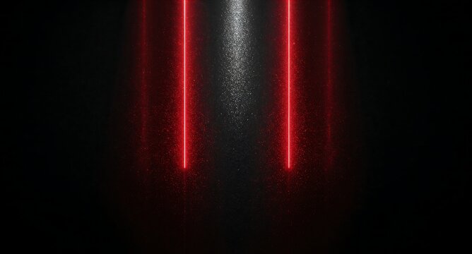 Two glowing red vertical laser beams on a dark textured background with red lasers glowing lines laser light