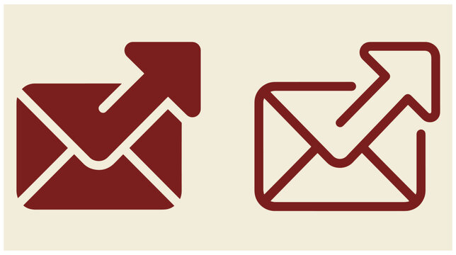 Outbox email icon with arrow pointing out in brown solid and outline sent message mail sign transfer graphic data send outline vector outbox symbol communication symbol transfer
