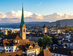 Obraz premium High-angle view of Zurich cityscape