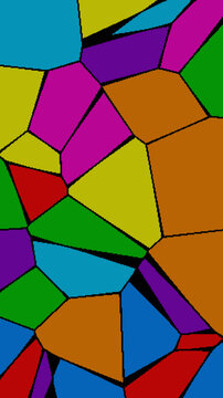 Colorful Voronoi diagram illustration with irregular polygon clusters and black edges