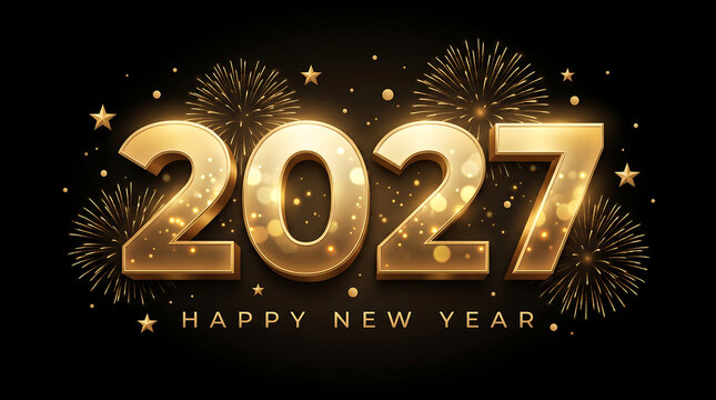 Festive 2027 starburst number design with sparkles , Happy New Year 2027, New Year 2027, Happy New Year, New Year, 2027 Typography, 2027