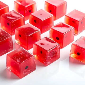 Colorful Watermelon Jelly Cubes on White Background.
