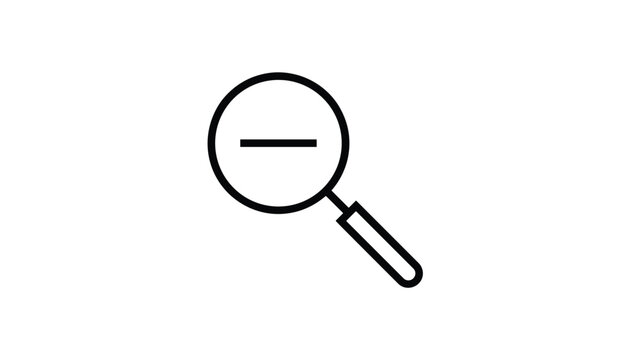 Minimalist black line icon of a magnifying glass with a minus sign inside representing a zoom out function.
