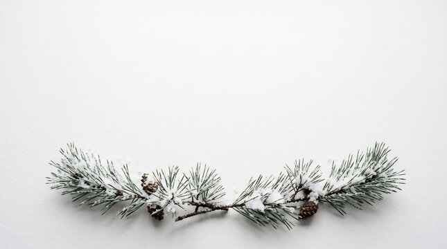 Snowy pine branch with brown cones isolated on a white background