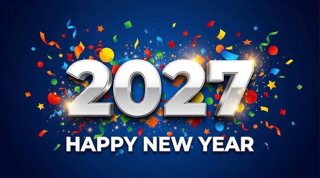 Happy new year 2027 celebration with confetti and fireworks , Happy New Year 2027, New Year 2027, Happy New Year, New Year, 2027 Typography, 2027