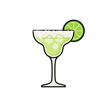 Refreshing Margarita Cocktail with Lime Slice and Ice Cubes.