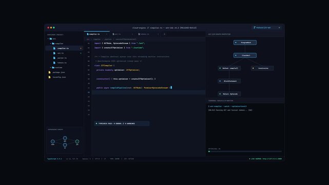 Modern developer IDE interface with code editor displaying microservices configuration logic
