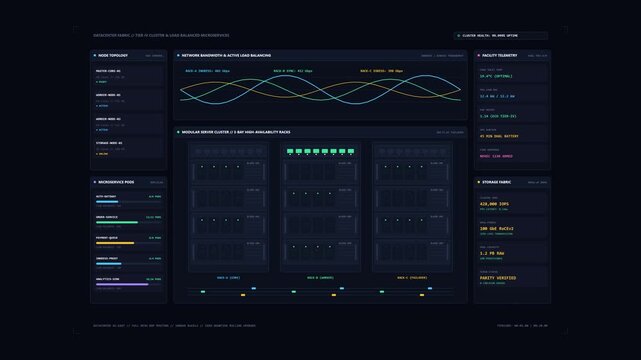 Futuristic dashboard interface showing high performance algorithmic logic and complex data sorting