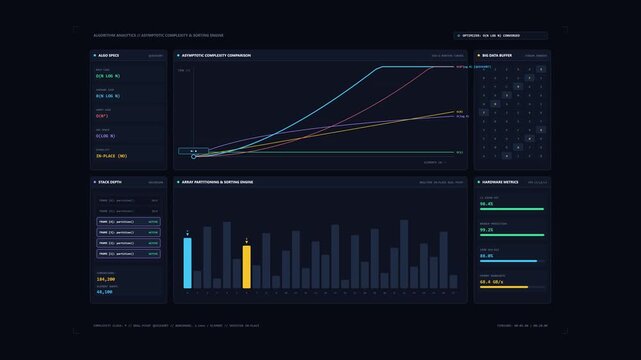 Dark futuristic dashboard displaying machine learning assisted programming and data analytics
