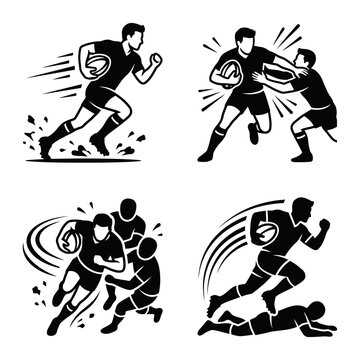 Rugby Players in Action Dynamic Sports Illustrations.
