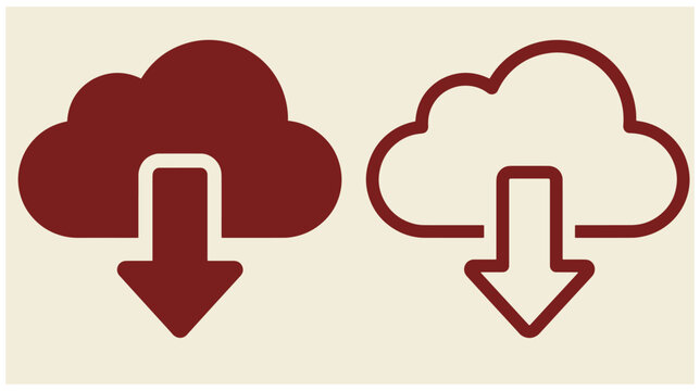 Cloud download icons set in solid and outlined graphic styles with downward pointing arrows cloud icon data storage download arrow web icon user interface data transfer internet stora