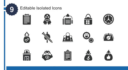 Fototapeta premium Professional Collection of 15 Minimalist Vector Icons Featuring Diverse Business and Creative Symbols for Graphic Design and Digital Projects