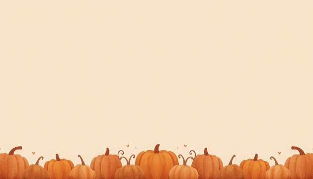 Row of orange pumpkins on a plain light beige background with copy space for autumn harvest pumpkin patch flat lay design element pumpkins background vegetable seasonal thanksgiving halloween