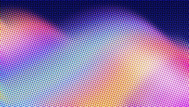 Retro halftone gradient background, vibrant colorful dot pattern texture, abstract neon wave backdrop for digital design
