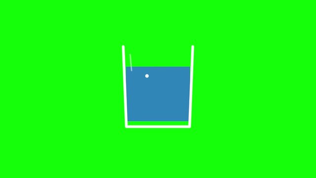2D vector animation icon of a drinking glass filled with blue liquid and rising bubbles, isolated on a chroma key green screen background for motion graphics and video editing.