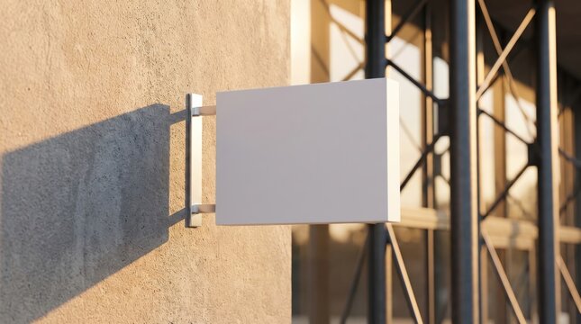 Modern outdoor signboard mockup attached to a shop facade for company logo presentation.