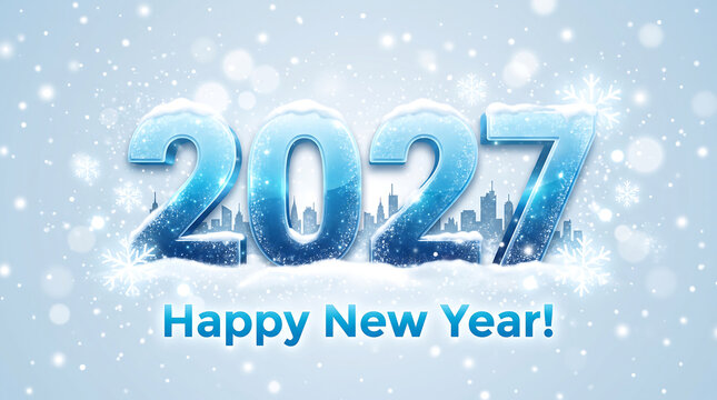Happy new year 2027 celebration with snowflakes , Happy New Year 2027, New Year 2027, Happy New Year, New Year, 2027 Typography, 2027