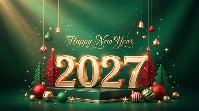 Bright 2027 celebration with golden sparkles , Happy New Year 2027, New Year 2027, Happy New Year, New Year, 2027 Typography, 2027