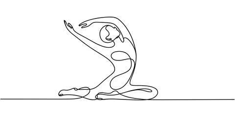 Obraz premium Continuous line drawing of flexible person stretching side bend pose vector illustration