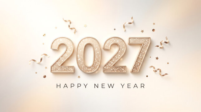 Happy 2027 celebration with glittery stars and snowflakes , Happy New Year 2027, New Year 2027, Happy New Year, New Year, 2027 Typography, 2027