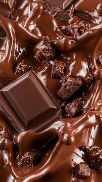 Rich Dark Chocolate Swirls with Chunks and Pieces, Luxurious Dessert Ingredient