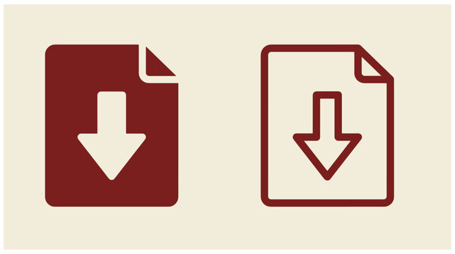 Download document icon set with folded corner paper and downward arrow file download red file office graphic business element data transfer arrow symbol download document business