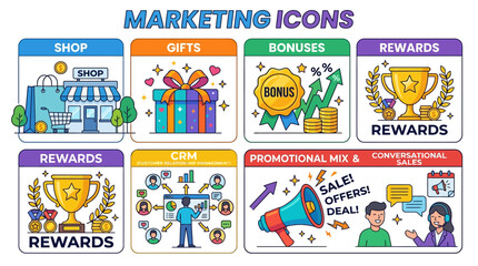Naklejka premium Marketing and Business Icons Set