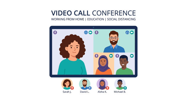Diverse Group Video Call Conference Meeting Online