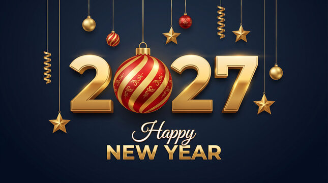 Happy new year 2027 celebration with golden sparkles , Happy New Year 2027, New Year 2027, Happy New Year, New Year, 2027 Typography, 2027