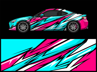 Naklejka premium Colorful sports car with dynamic abstract wrap design