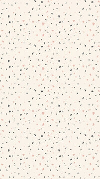 Minimalist terrazzo pattern featuring scattered charcoal and soft blush pink stone fragments on a creamy beige background for modern interior design and elegant surface texture projects