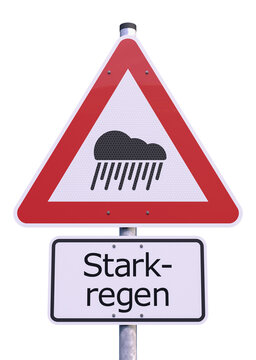 3d Illustation - Verkehrsschild - Achtung - Starkregen - Freisteller