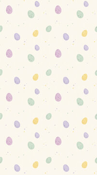 Seamless pattern featuring hand drawn pastel Easter eggs in soft purple yellow and mint green colors on a cream background for spring holiday greeting cards and festive gift wrapping