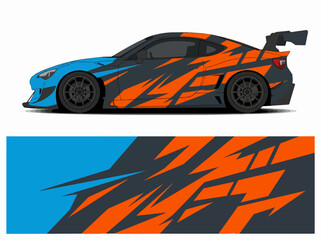 Naklejka premium Blue and orange sports car with dynamic racing design