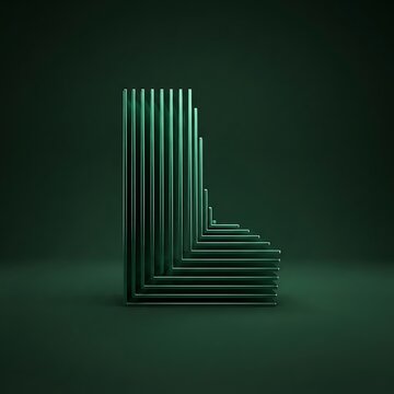 Abstract letter l made of glowing neon lines on dark green background 3d rendering