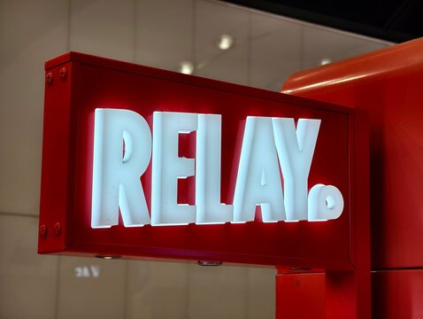 Paris, France-Dec.3rd 2025: RELAY brand logo store sign