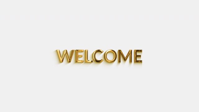 Elegant golden Welcome text animation with metallic lettering, glossy highlights, 4k motion graphic with alpha channel
