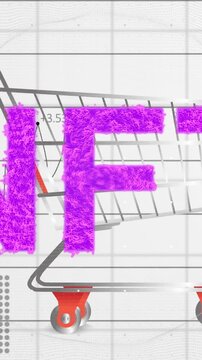 Digital animation of abstract shapes on purple background