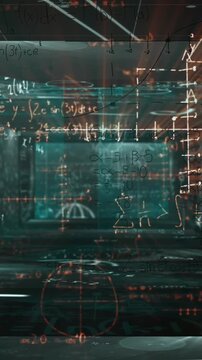 Animation of mathematical equations on black background