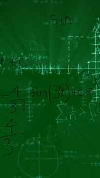 Animation of mathematical data processing over green background