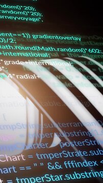 Animation of computer language over wave pattern against black background
