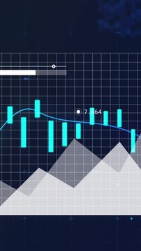 Animation of statistical data processing over hexagonal shapes against blue background