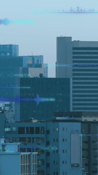 Animation of data processing and scope scanning over cityscape
