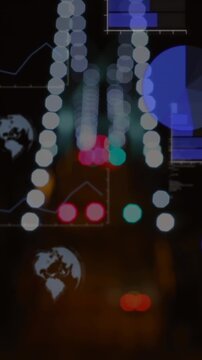 Animation of financial data processing over cityscape