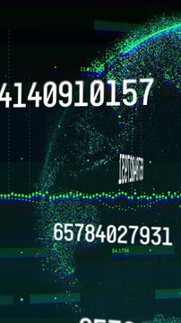 Animation of numbers and connections and globe on black background