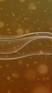 Animation of digital wave and spots floating against yellow gradient background